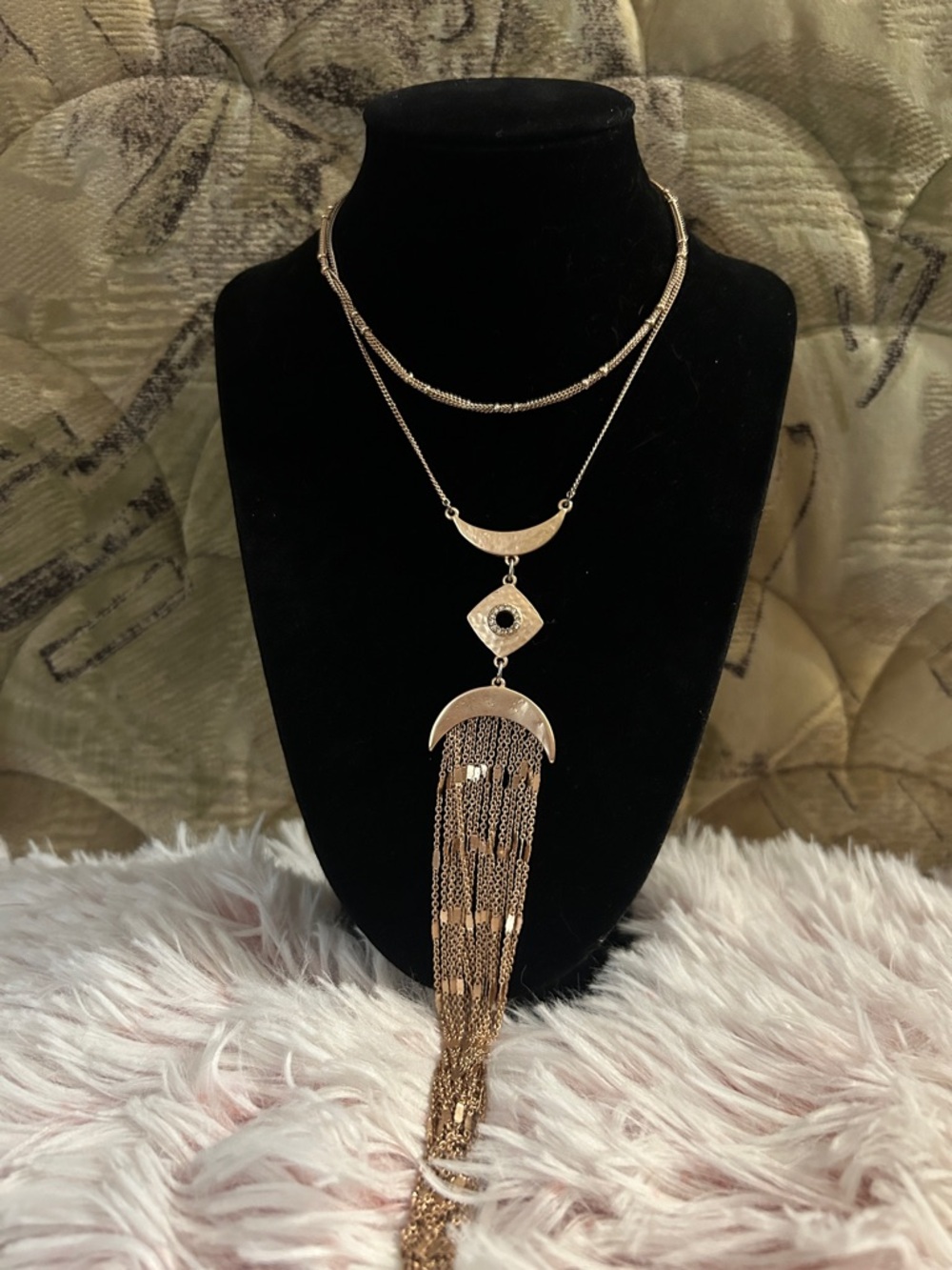 Vintage Gold-Tone Fringe Pendant Necklace